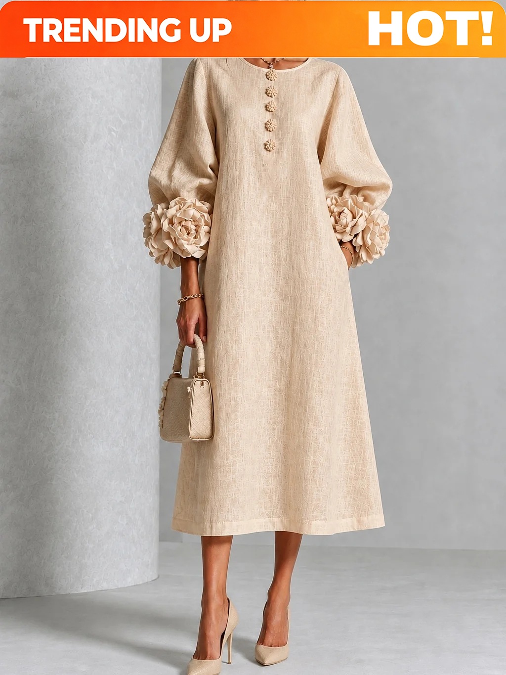 Midi Dress - Элегантное женское льняное платье миди с