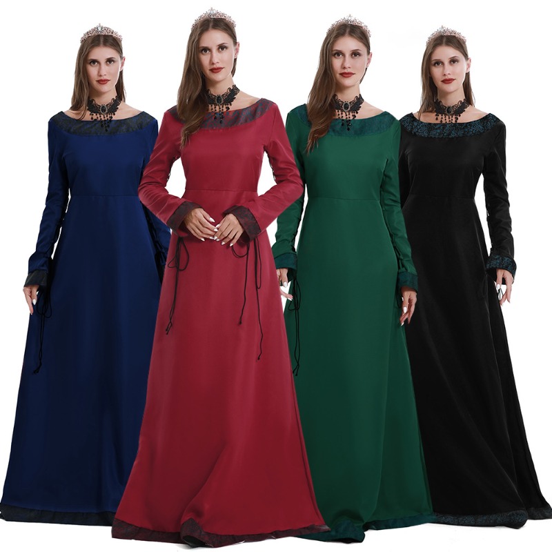 Lace Dress - Женское средневековое длинное платье с V-образным