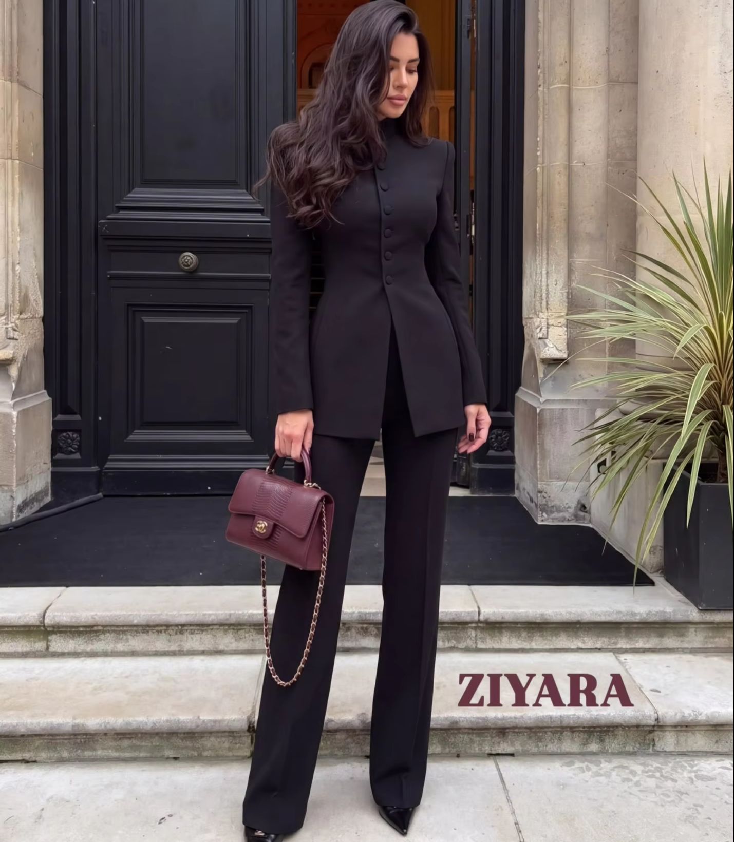 Womens Blazer - Женский костюм-двойка: пиджак с воротником-стойкой и