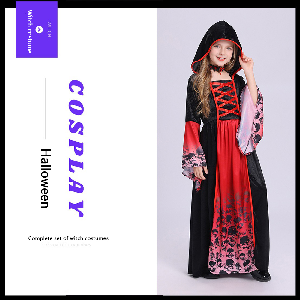 Women'S Red Formal Wear - Красно-черный костюм ведьмы с капюшоном, длинное
