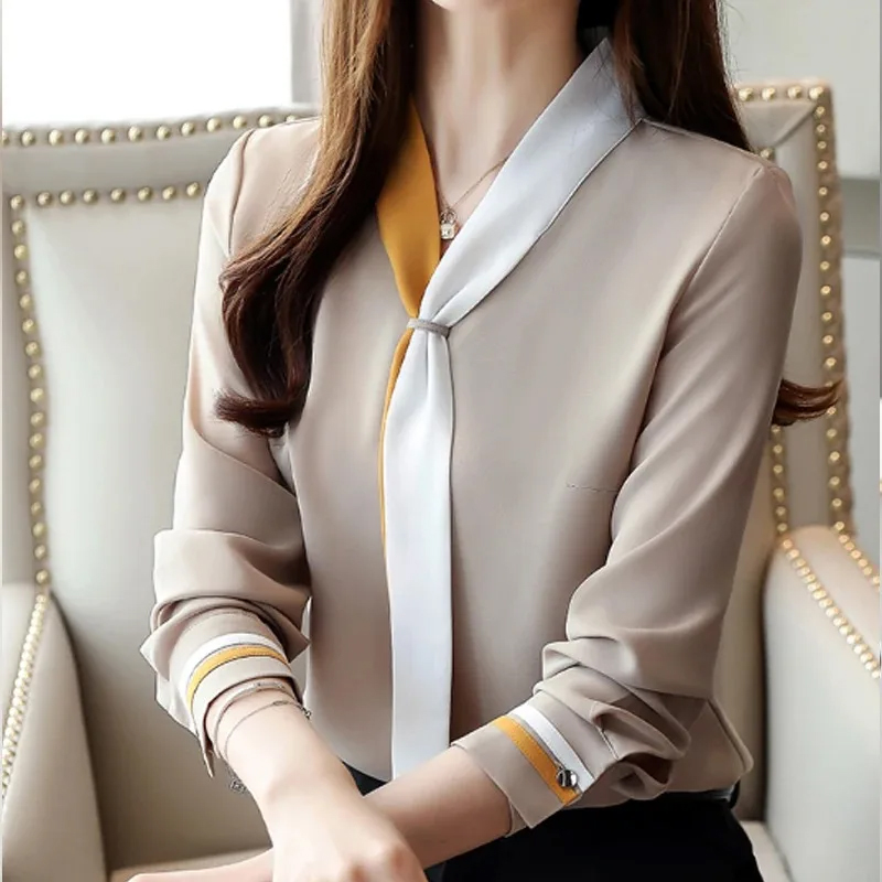 Silk Blouse - Осенняя офисная рубашка, винтажная однотонная Свободная
