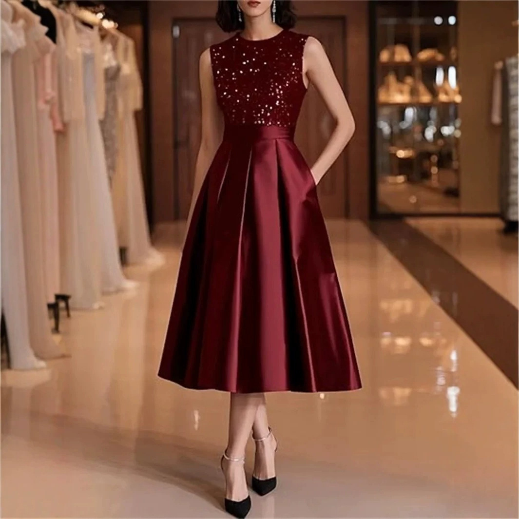 Бордовое атласное платье миди  – обзор и цена Midi Dress