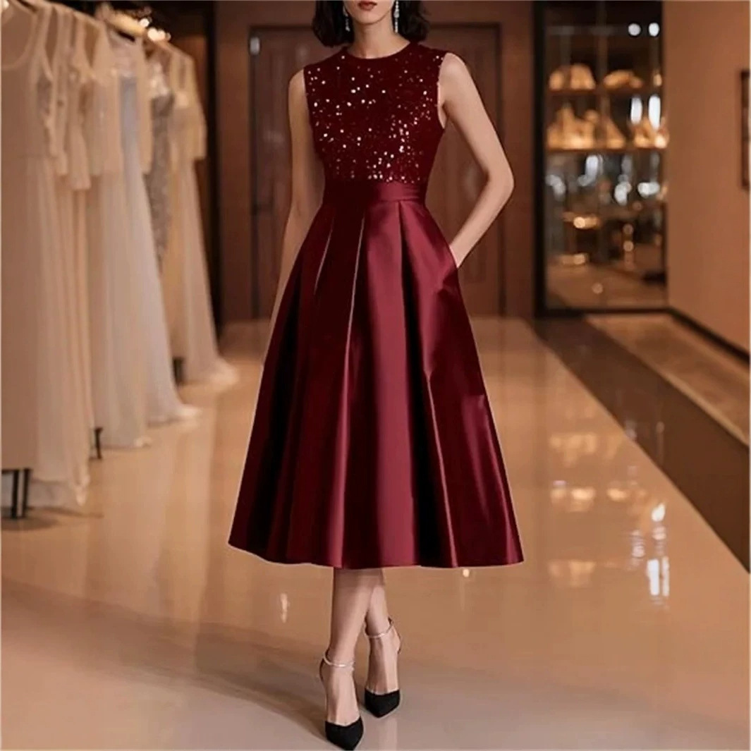 Бордовое атласное платье миди  – обзор и цена Midi Dress